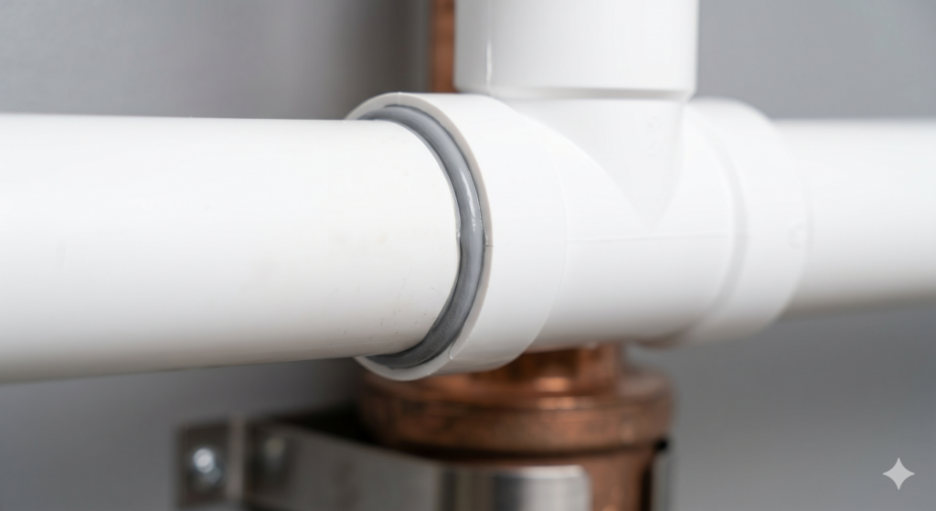 solvent cement application on PVC pipe joint for plumbing installation